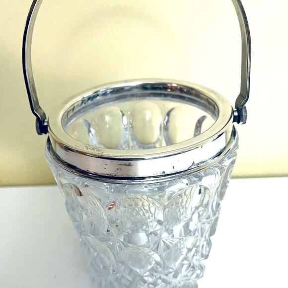 Vtg William Adams Cut Glass Crystal Ice Bucket Silver Plate Thumbprint Italy - Picture 6 of 12